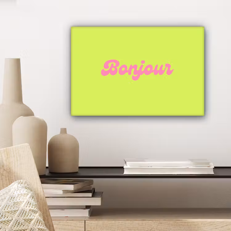 Canvas schilderij - Groen - Roze - Bonjour - Retro — 5