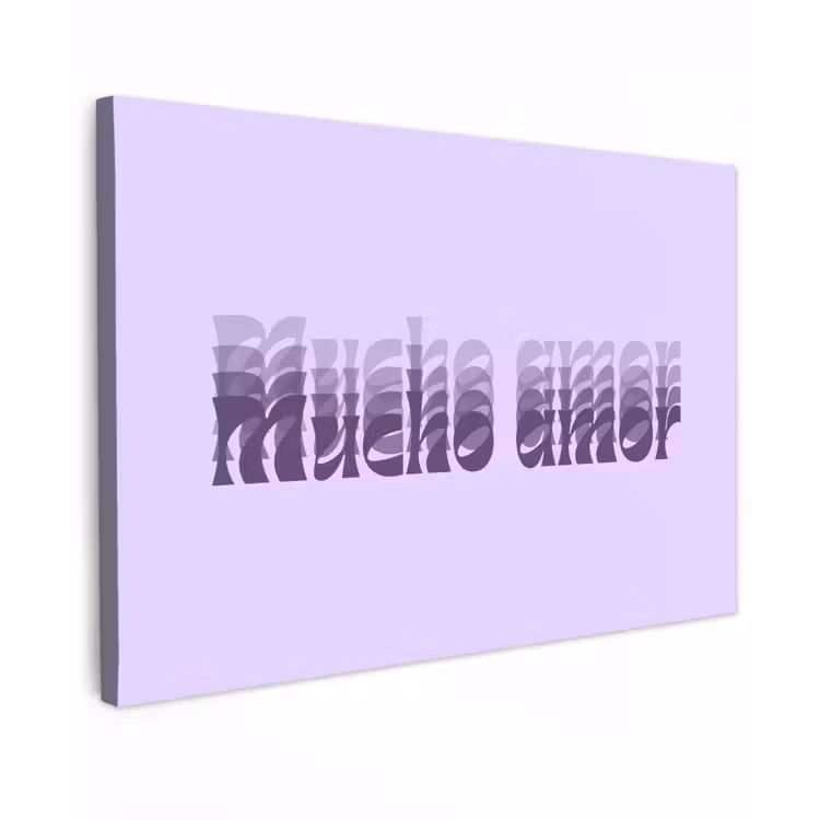 Canvas schilderij - Mucho amor - Paars - Gelaagde letters — 1