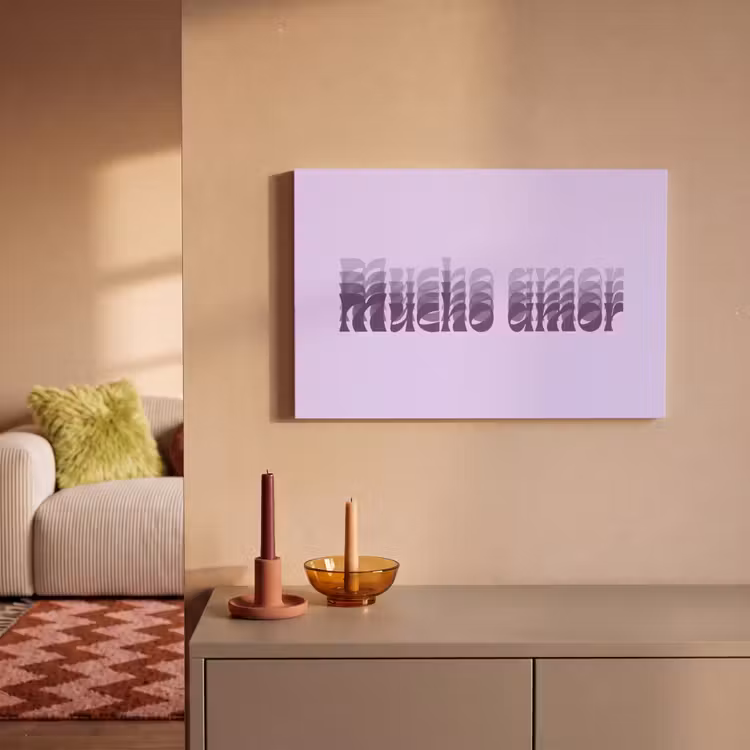 Canvas schilderij - Mucho amor - Paars - Gelaagde letters — 2