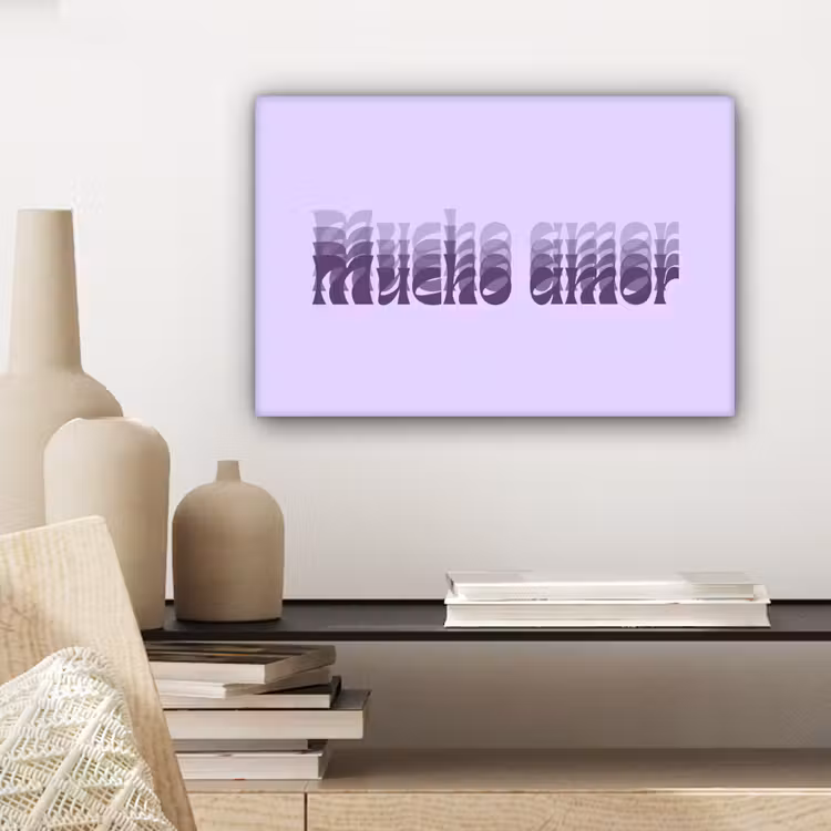 Canvas schilderij - Mucho amor - Paars - Gelaagde letters — 5