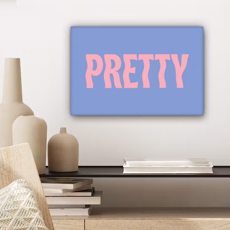 Canvas schilderij - Pretty - Roze - Blauw - Golvend — 5