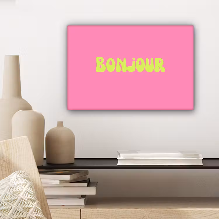 Canvas schilderij - Roze - Groene - Bonjour - Organisch — 5