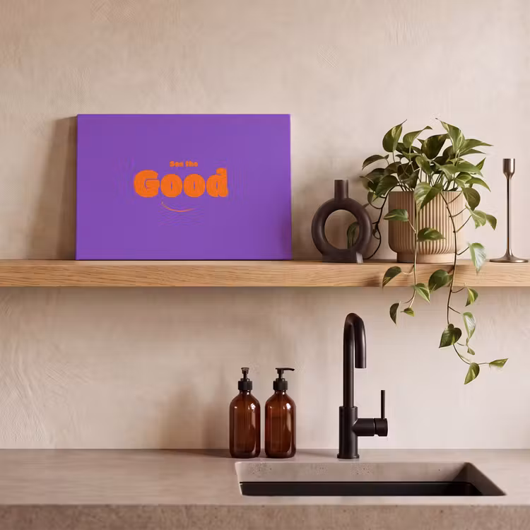 Canvas schilderij - See the good - Oranje - Paars - Smiley — 3