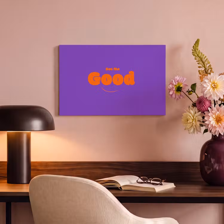 Canvas schilderij - See the good - Oranje - Paars - Smiley — 4