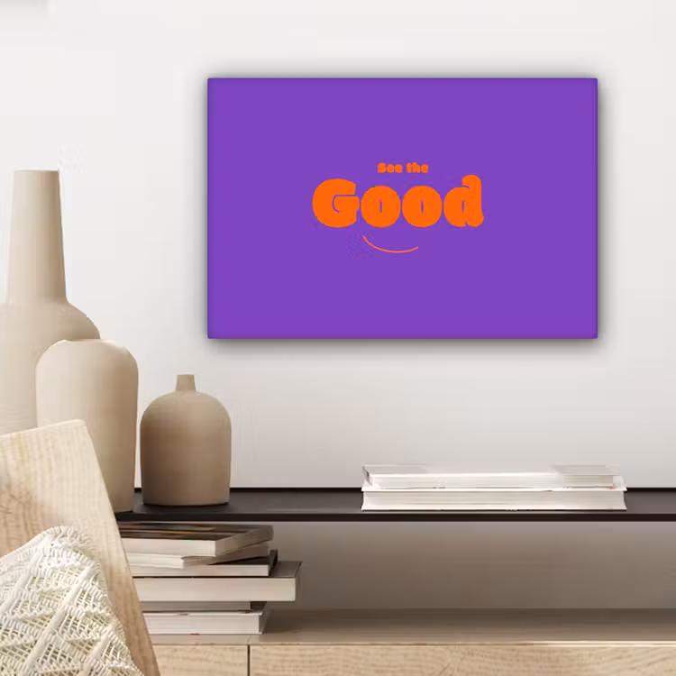 Canvas schilderij - See the good - Oranje - Paars - Smiley — 5