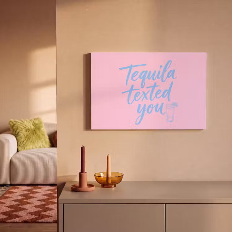 Canvas schilderij - Tequila texted you - Roze - Blauw — 2
