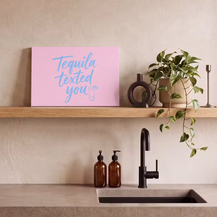 Canvas schilderij - Tequila texted you - Roze - Blauw — 3