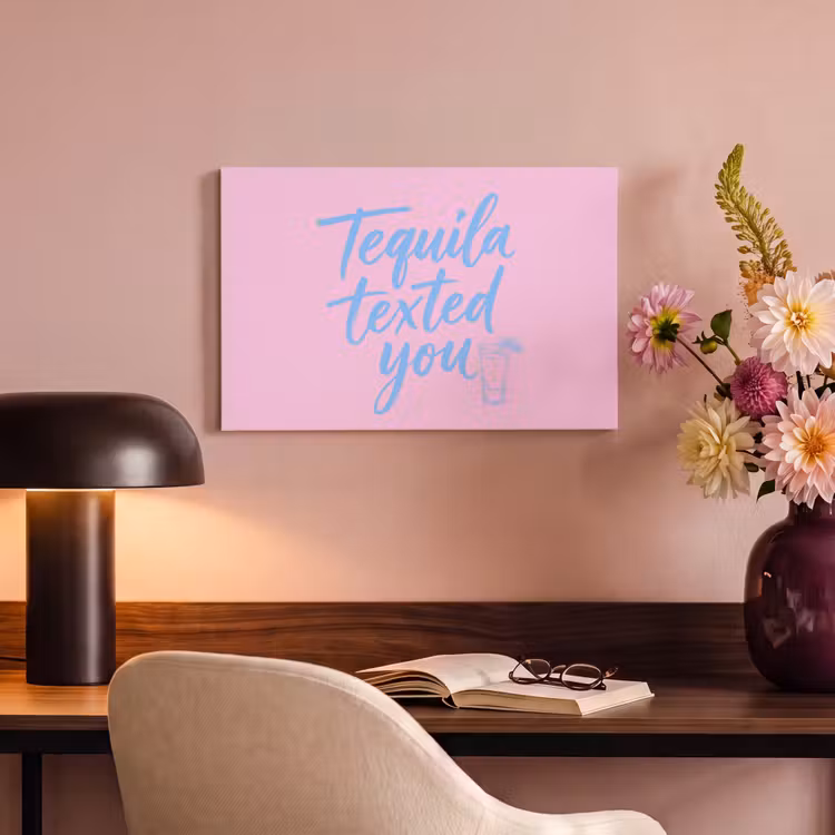 Canvas schilderij - Tequila texted you - Roze - Blauw — 4