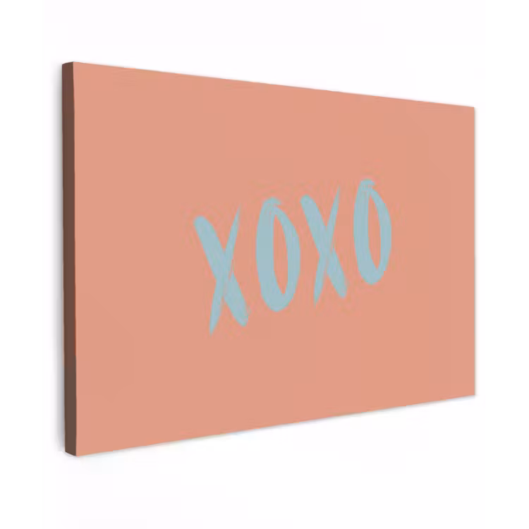 Canvas schilderij - XOXO - Blauw - Perzikkleur — 1