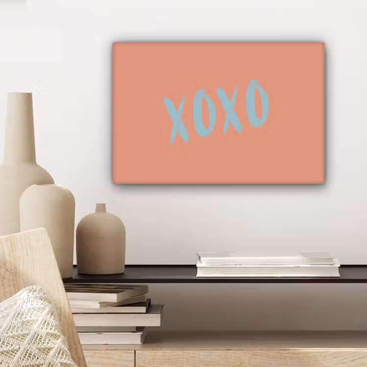 Canvas schilderij - XOXO - Blauw - Perzikkleur — 5