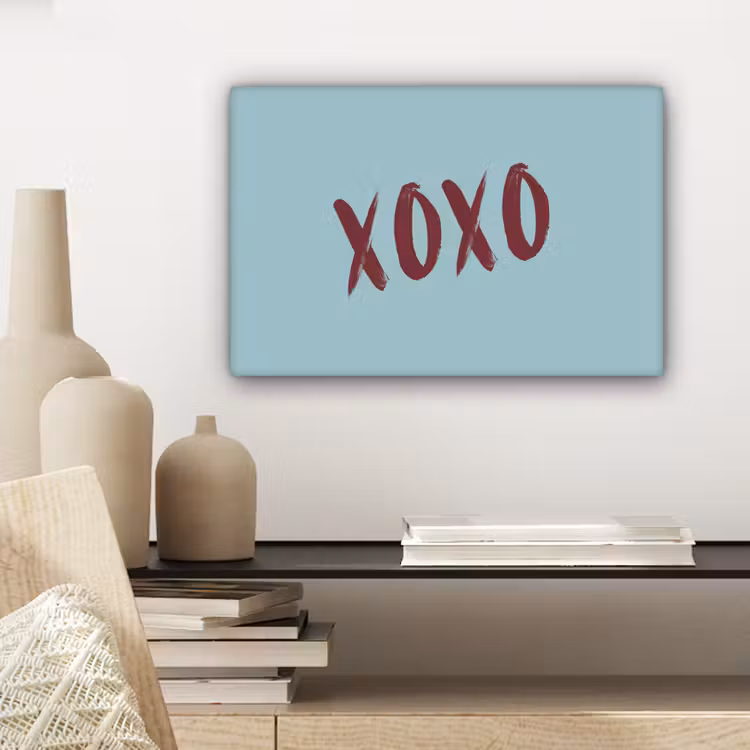 Canvas schilderij - XOXO - Blauw - Rood — 5