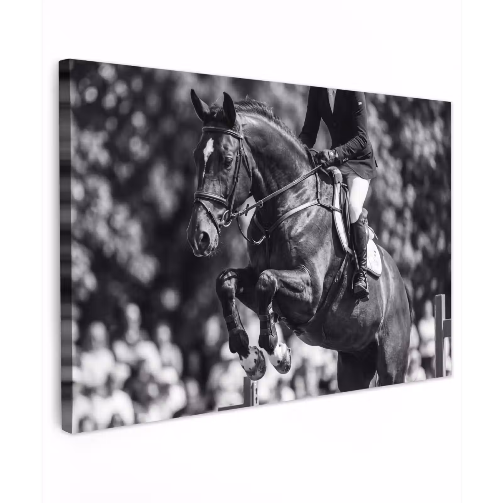 Canvas schilderij - Springen - Paard - Zwart - Wit — 1