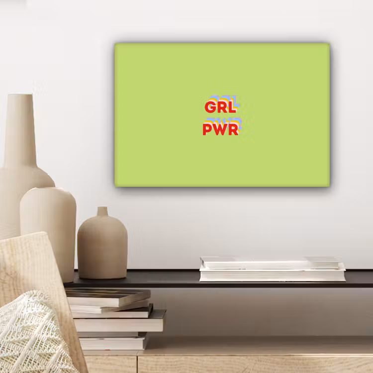 Canvas schilderij - Grl pwr - Groen - Rood - 3D — 5