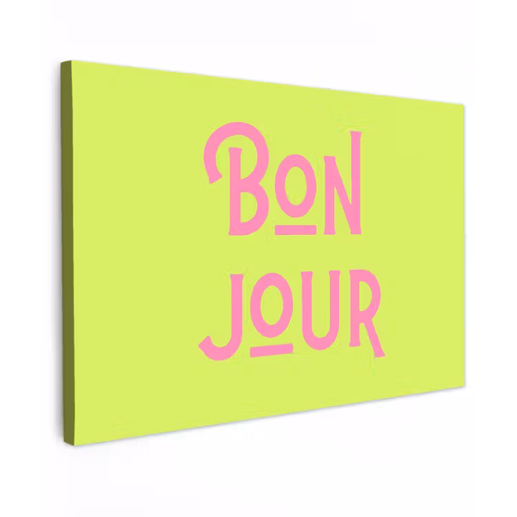 Canvas schilderij - Groen - Roze - Bonjour - Art — 1