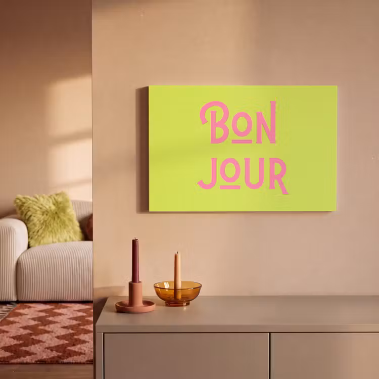 Canvas schilderij - Groen - Roze - Bonjour - Art — 2