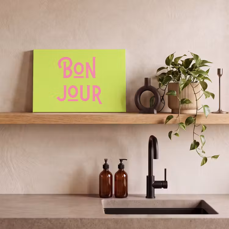 Canvas schilderij - Groen - Roze - Bonjour - Art — 3