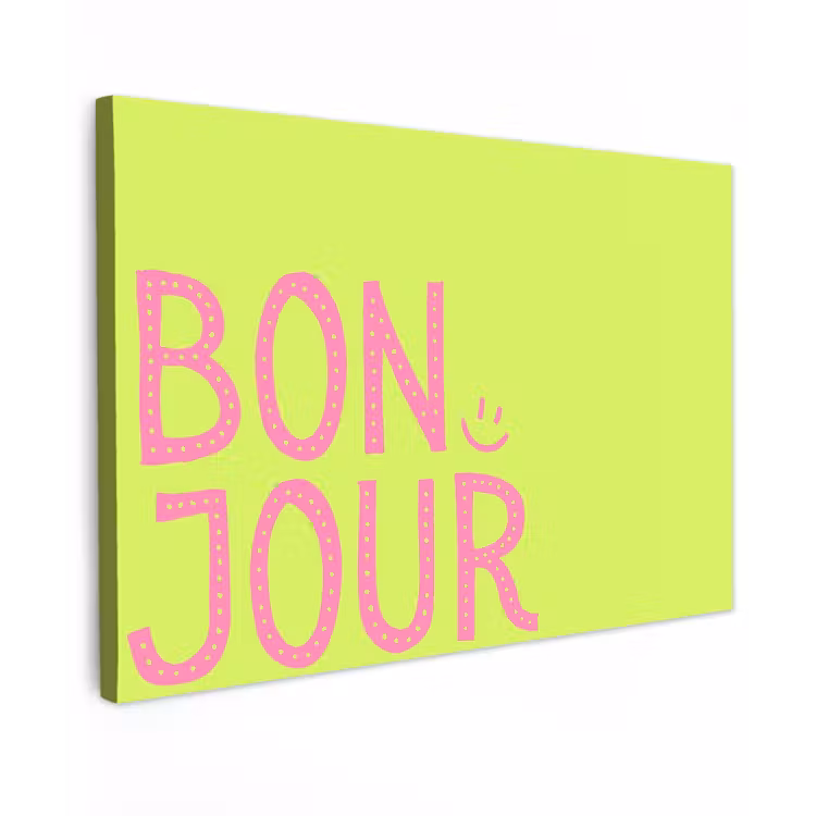 Canvas schilderij - Groen - Smiley - Bonjour - Roze — 1