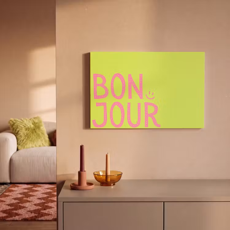 Canvas schilderij - Groen - Smiley - Bonjour - Roze — 2