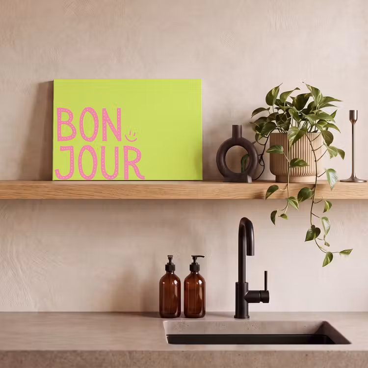 Canvas schilderij - Groen - Smiley - Bonjour - Roze — 3
