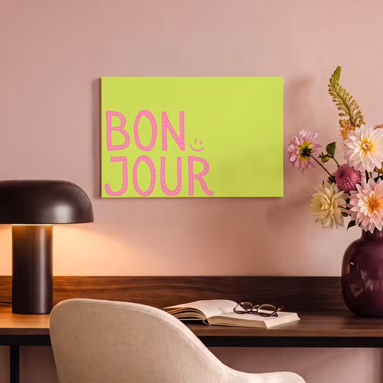Canvas schilderij - Groen - Smiley - Bonjour - Roze — 4