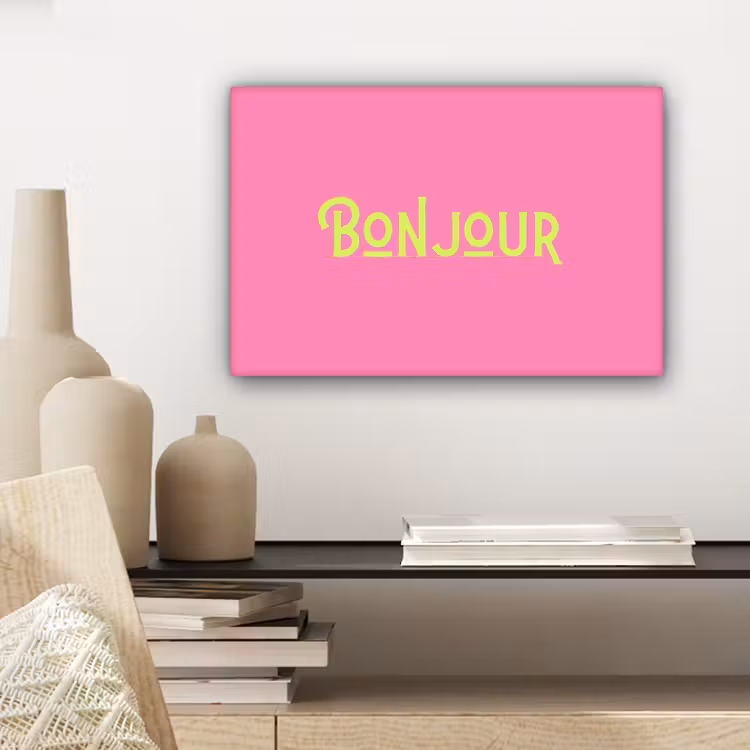 Canvas schilderij - Roze - Groen - Bonjour - Art — 5