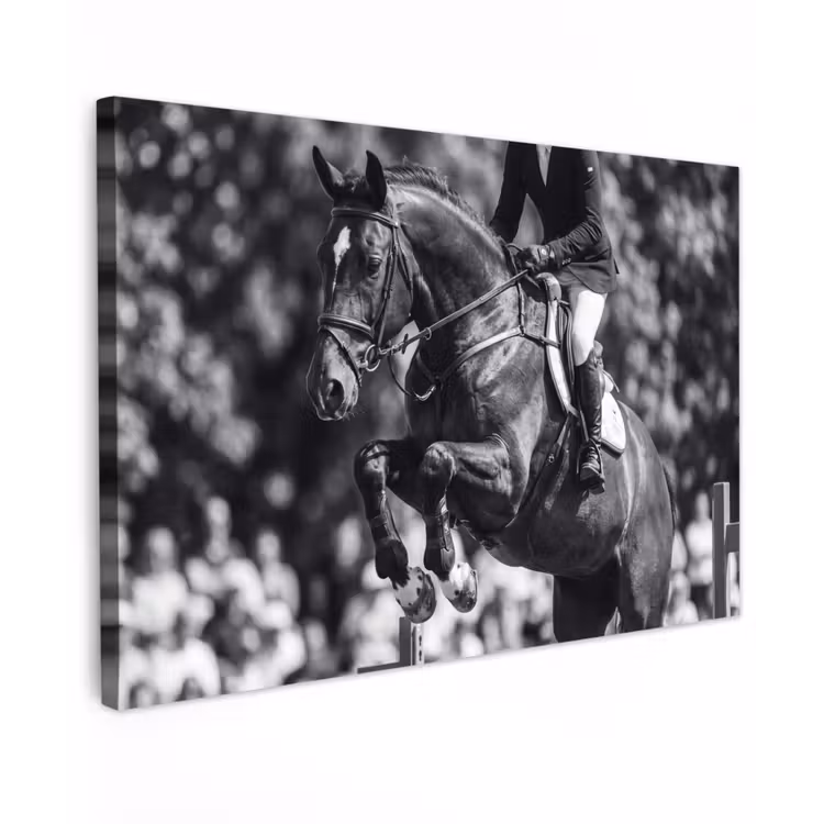 Canvas schilderij - Springen - Paard - Zwart - Wit — 1
