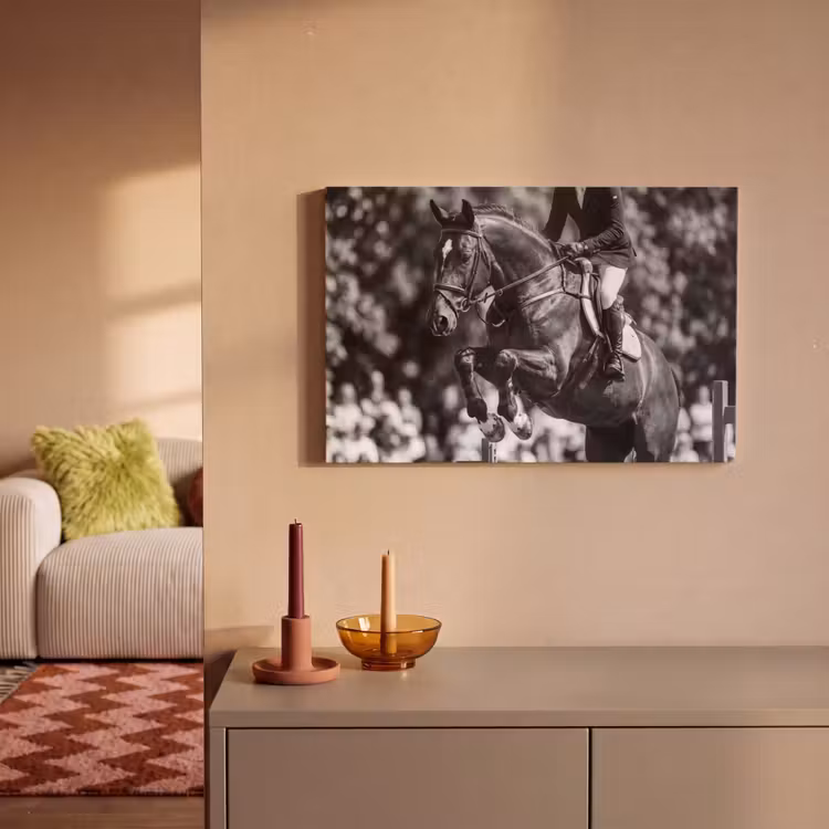 Canvas schilderij - Springen - Paard - Zwart - Wit — 2