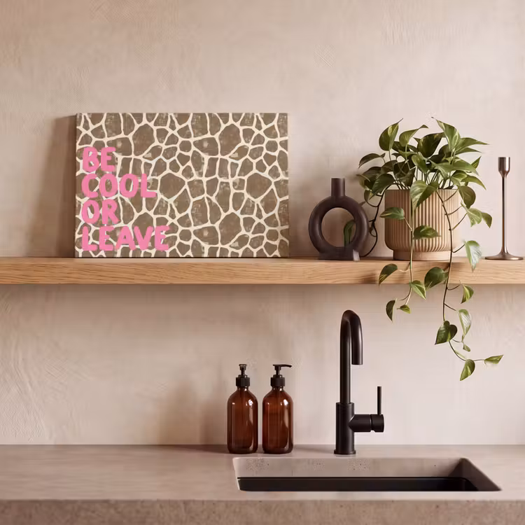Canvas schilderij - Tekst - Be cool or leave - Roze - Giraffenprint — 3