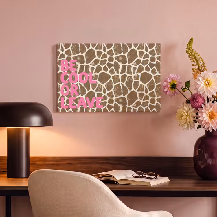 Canvas schilderij - Tekst - Be cool or leave - Roze - Giraffenprint — 4