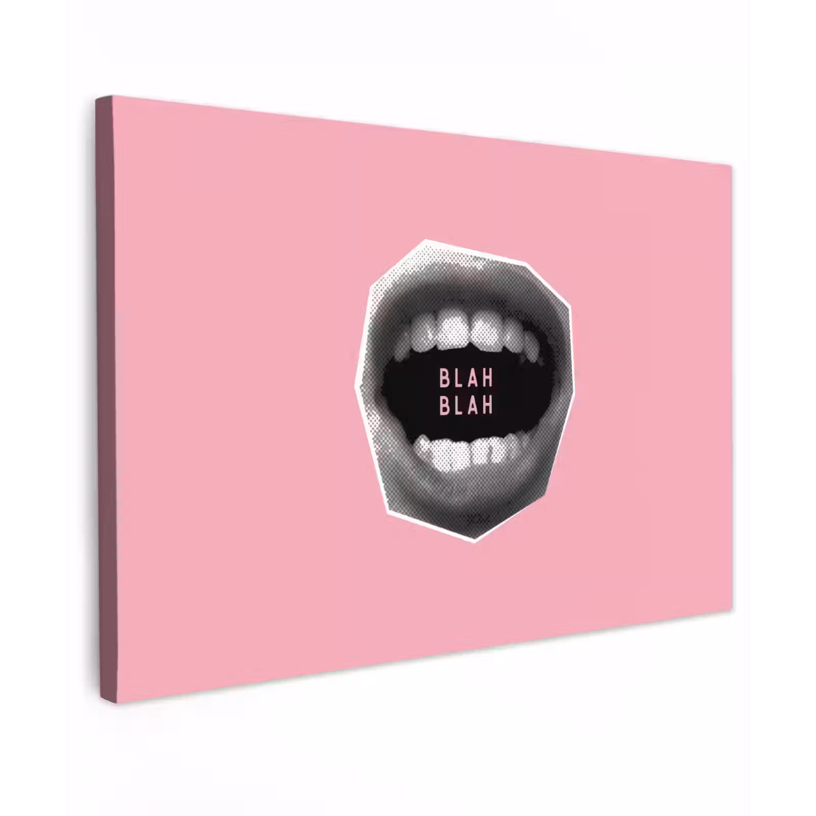 Canvas schilderij - Mond - BLAH BLAH - Roze — 1