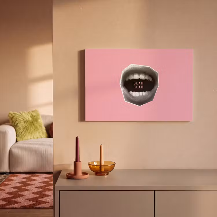 Canvas schilderij - Mond - BLAH BLAH - Roze — 2