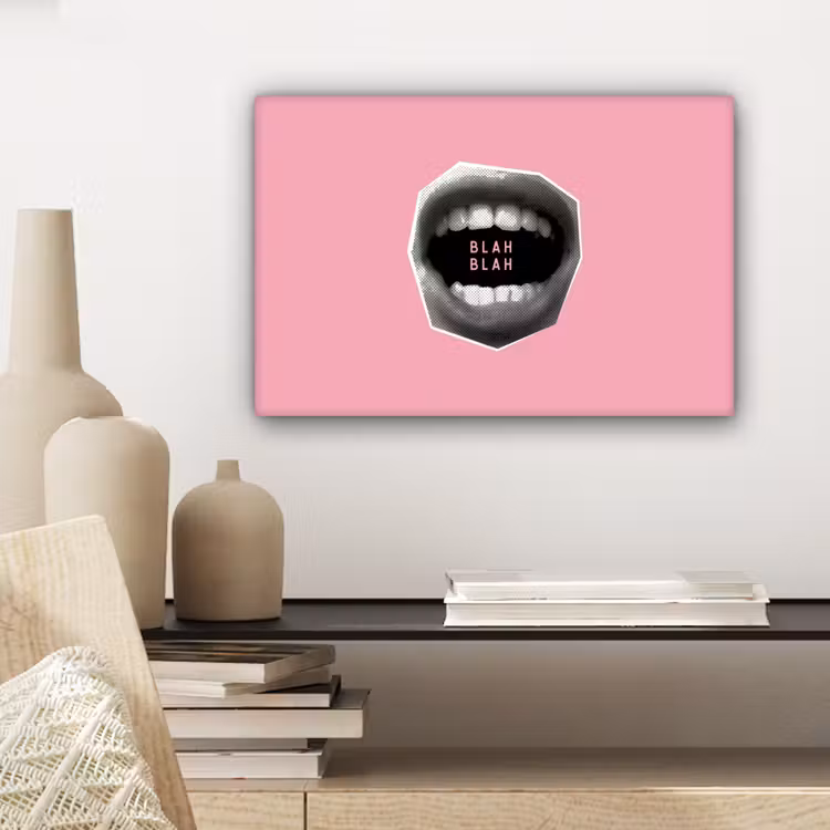 Canvas schilderij - Mond - BLAH BLAH - Roze — 5
