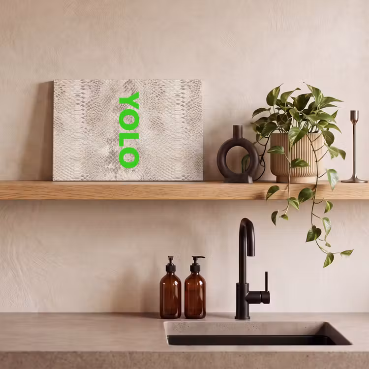 Canvas schilderij - YOLO - Groen - Neon - Slangenprnt — 3