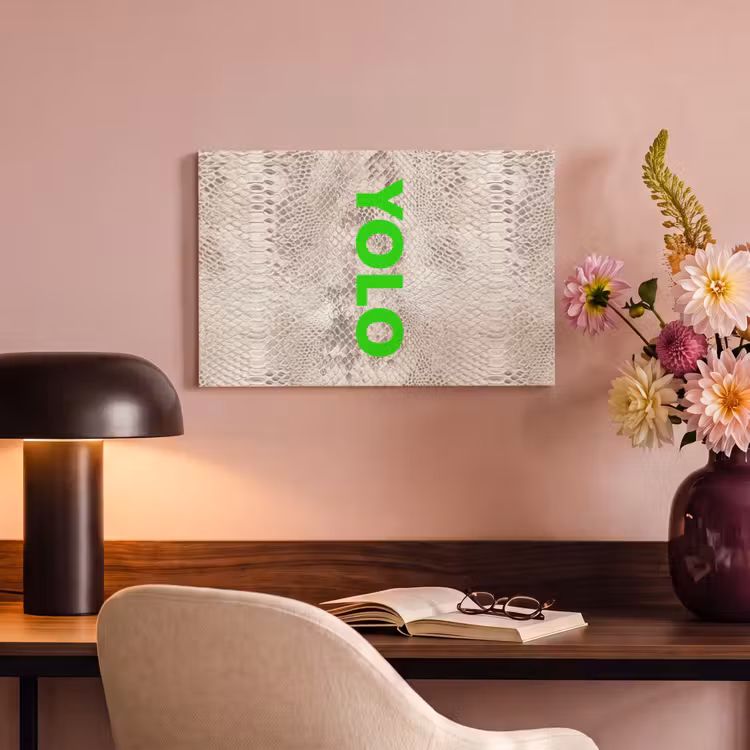 Canvas schilderij - YOLO - Groen - Neon - Slangenprnt — 4