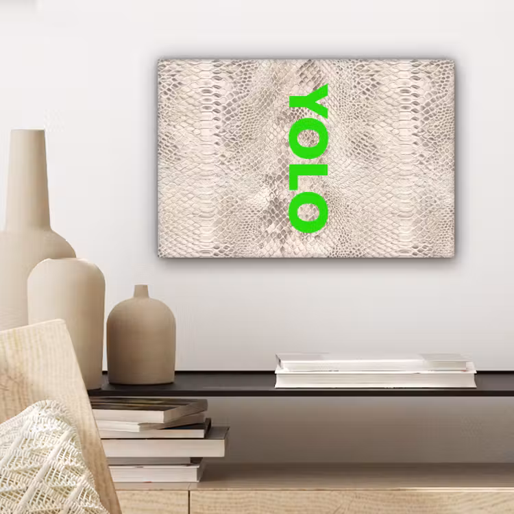 Canvas schilderij - YOLO - Groen - Neon - Slangenprnt — 5