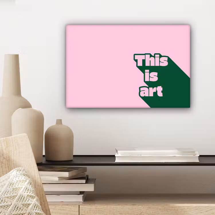 Canvas schilderij - Groen - Tekst - This is art - Roze — 5