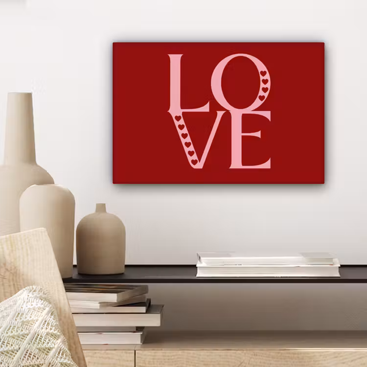 Canvas schilderij - Love - Rood - Hatjes — 5