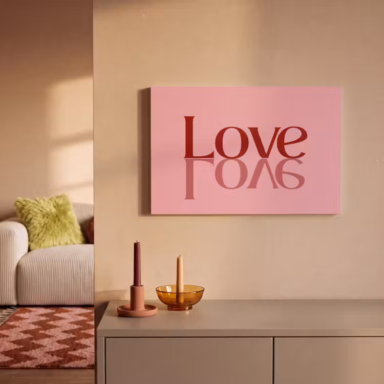 Canvas schilderij - Love - Roze - Spiegeling — 2