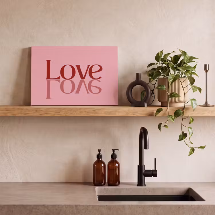 Canvas schilderij - Love - Roze - Spiegeling — 3