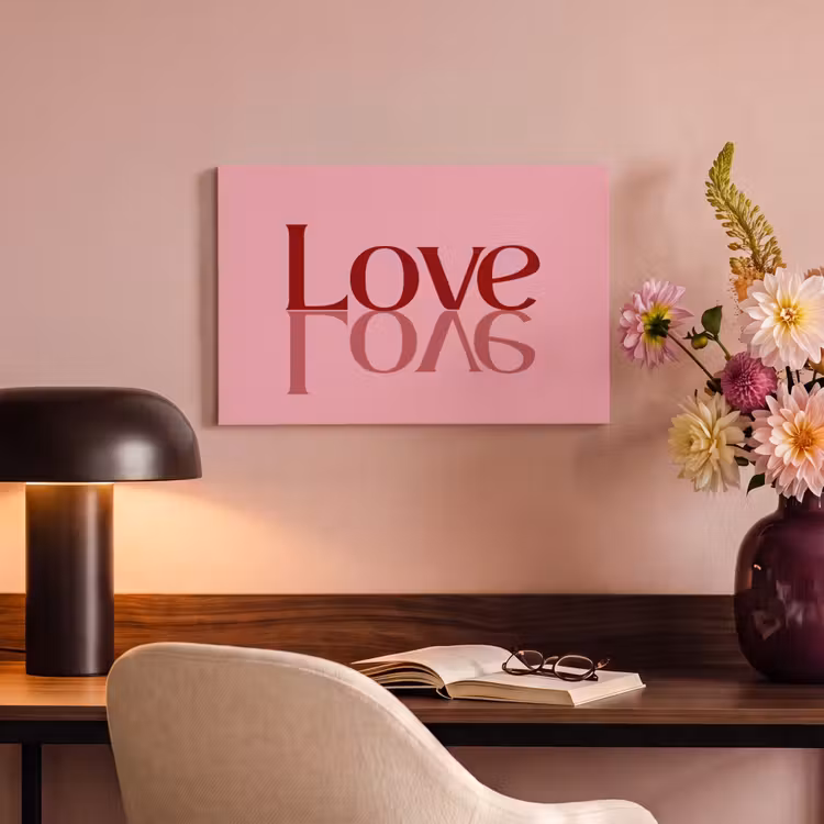 Canvas schilderij - Love - Roze - Spiegeling — 4