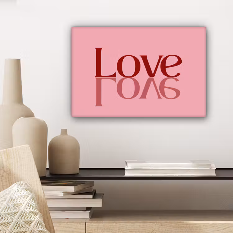 Canvas schilderij - Love - Roze - Spiegeling — 5