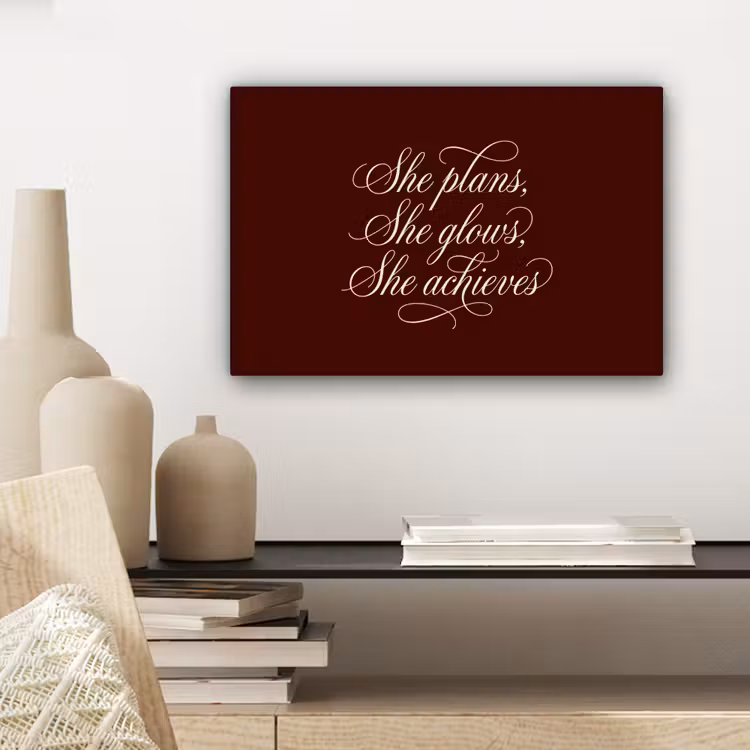 Canvas schilderij - She plans she glows she achieves - Rood - Cursief — 5