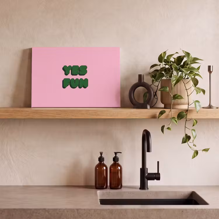 Canvas schilderij - Yes fun - Groen - Roze — 3