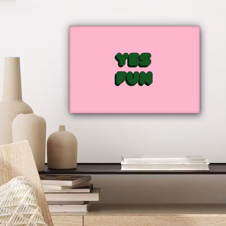 Canvas schilderij - Yes fun - Groen - Roze — 5