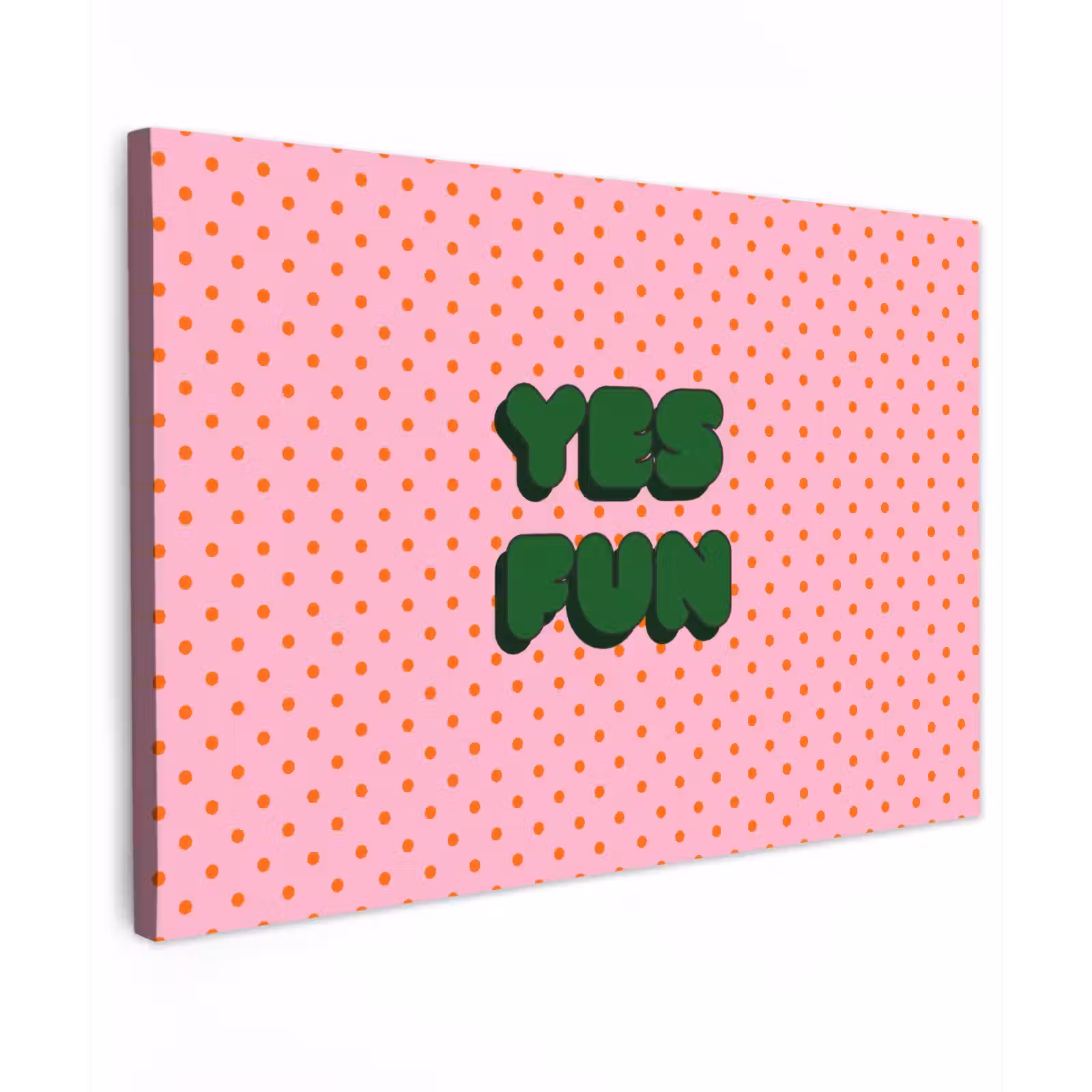 Canvas schilderij - Yes fun - Groen - Roze - Stippen — 1