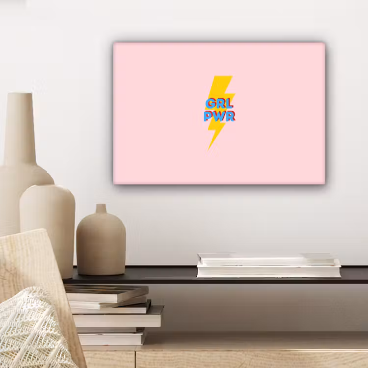 Canvas schilderij - Grl pwr - Bliksem - Roze — 5