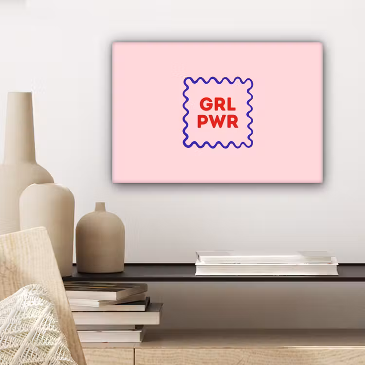 Canvas schilderij - Grl pwr - Roze - Kader — 5