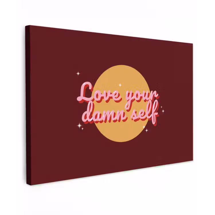 Canvas schilderij - love your damn self - Cirkel - Glitter - Rood — 1