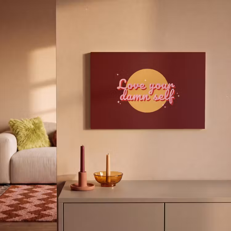 Canvas schilderij - love your damn self - Cirkel - Glitter - Rood — 2