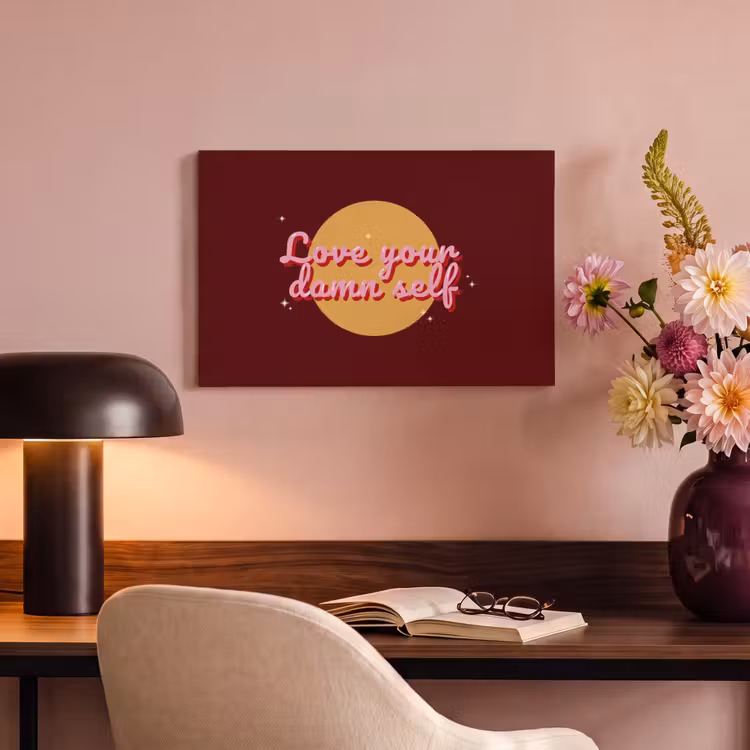 Canvas schilderij - love your damn self - Cirkel - Glitter - Rood — 4
